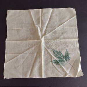 Vintage Cotton Hankie Hankerchief Light Yellow Oak Leaf Print Stamp Corner